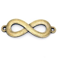 Tibetan style,Connecting element metal infinity 14x41x2 mm hole 2 mm color antique bronze -4 pieces