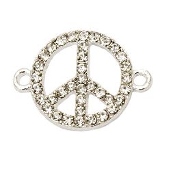 Metal connecting element peace sign with crystals 26x19x2 mm hole 2 mm color silver