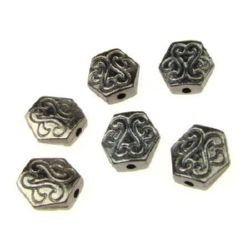 Metal Bead hexagon 10x10x3 mm hole 1.5 mm color graphite -10 pieces