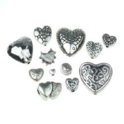 Metal set hearts ASSORTED 4 ~ 30x4 ~ 30x3 ~ 10mm hole 1 ~ 2mm color old silver -20 grams
