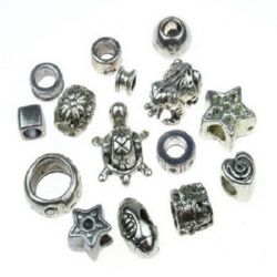 Assorted metal bead 6 ~ 13x8 ~ 14x6 ~ 12mm hole 4 ~ 9mm color old silver -20 grams