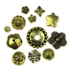Margele metalica ASORTATE 5 ~ 30,5x5 ~ 22x3 ~ 3,5mm gaură 1,5 ~ 10mm culoare aur vechi argintiu -20 grame