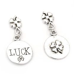 Round Metal Pendant for Jewelry Making / Coin with Clover, 20x16.5x2.5 mm, Hole: 2 mm, Antique Silver, 5 pieces