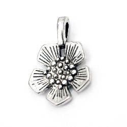 Pendant metal flower for DIY necklaces 22x14x5 mm hole 1.5 mm color old silver - 10 pieces