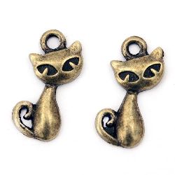 Pendant metal cat 18x9x2 mm hole 2 mm color antique bronze -10 pieces