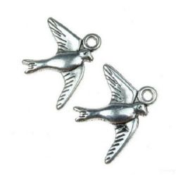 Shiny metal swallow shape pendant  17.5x22.5x1.5 mm hole 2 mm color old silver - 20 pieces
