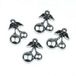 Висулка метална череша 13x17.5x2 мм дупка 1 мм цвят старо сребро -10 броя