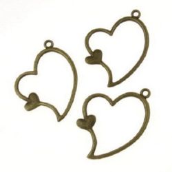 Pandantiv inimă metalică 36x28x2 mm orificiu 2 mm culoare bronz antic -10 bucăți
