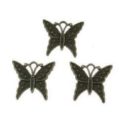 Metal pendant for vintage jewelry making in butterfly shape 2 1x25x2 mm hole 2.5 mm color antique bronze - 5 pieces