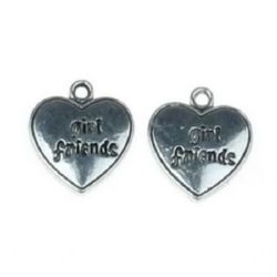 Shiny metal heart shaped pendant 21.5x19x2 mm hole 2 mm color old silver - 5 pieces