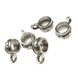 Metal jewelry findings, connecting cylinder with ring 18x7 mm hole 3 mm color old silver - 5 pieces