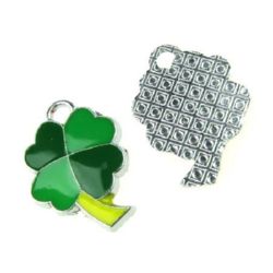 Pendant metal clover 17x23x3 mm hole 3 mm color silver with paint - 1 piece