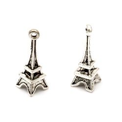 Pendant metal Eiffel Tower figurine 23x8 mm hole 1 mm color old silver - 10 pieces