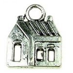 Pandantiv din metal lucios, casă mică 18x14x2,5 mm gaură 2,5 mm culoare argintiu vechi - 5 bucăți