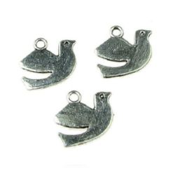 Metal charm bead bird for bangles, other jewelry making 12x15x1 mm hole 1.5 mm color old silver - 20 pieces