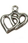 Metal pendant intertwined hearts 15x18x2 mm hole 2 mm color old silver - 6 pieces