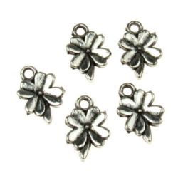 Pendant metal four-leaf clover for talismans making 13x8.5x2 mm hole 1.5 mm color old silver - 10 pieces