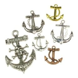Assorted shapes and sizes metal anchors, pendants  19~32x13~31x2~4 mm hole 2~4 mm assorted colors - 20 grams