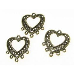 Καρδιά σύνδεσμος 20x19x1 mm τρύπα 1 mm αντικέ μπρούντζο -10 τεμάχια