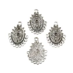 Link Charm Tibetan Style for DIY Jewelry Making, 28x22x2 mm, Hole: 2 mm, Old Silver - 5 pieces