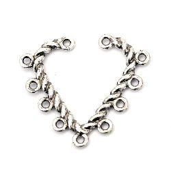 Metal heart connecting bead 33x28x2 mm hole 2 mm color silver - 4 pieces