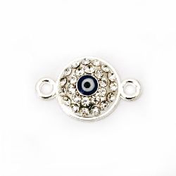 Round metal connecting element with lucky eye in the core and shiny crystals 17x10 mm hole 1.5 mm color silver - 2 pieces