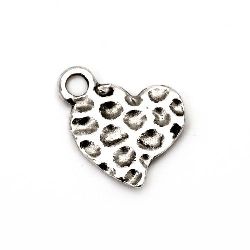 Metal pendant heart 15x13x2 mm hole 2 mm color old silver -10 pieces