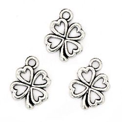 Pendant metal clover 17x12.5x1 mm hole 2 mm color old silver -20 pieces