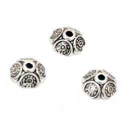 Pălăria metalică cu margele 9x4 mm gaură 1 mm culoare argint vechi -20 bucăți