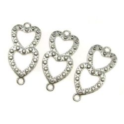 Fastener metal hearts 30x14x2 mm hole 1.5 mm color silver -5 pieces -10.10 grams