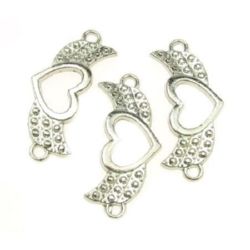 Connecting element  heart with wings 31x14x2 mm hole 1.5 mm color silver -5 pieces -10.42 grams
