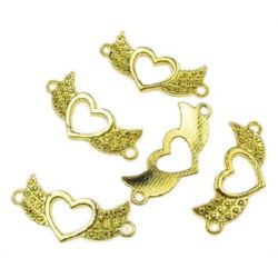 Connecting element heart wings 31x14x2 mm color gold -10.45 grams 5 pieces