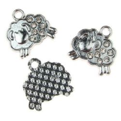 Pendant metal sheep with crystals 19x18x3 mm hole 1 mm color silver - 1 piece