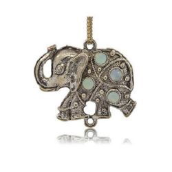 Metal pendant elephant with crystals for DIY amulets, necklaces making 48x38x7 mm hole 2.5 mm color old silver