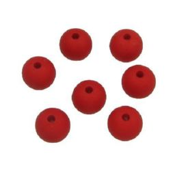 Мънисто плътно топче матирано 10 мм дупка 2 мм червено - 50 грама ~ 90 броя