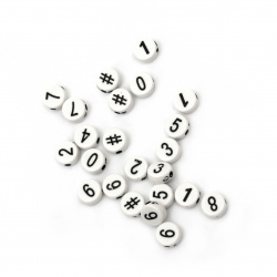 Bead two-color circle with numbers and hashtag 7x4 mm hole 1 mm white and black -20 grams ~ 60 pieces