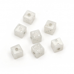Margele imitatie  pietre de zaruri gaura de 7,5 mm 1,5 mm culoare alb perla -20 grame ~ 45 bucati