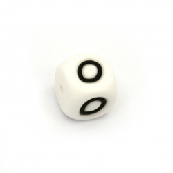 Silicone Beads with letter О, cube, white, 12x12 mm, hole size 2.5 mm -1 pc
