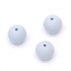 Silicone ball shaped bead for DIY jewelry findings 15 mm hole 2.5 mm color blue light - 5 pieces