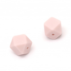 Мънисто силикон многоъгълник 14x14 мм дупка 2.5 мм цвят розово светло - 4 броя