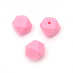 Мънисто силикон многоъгълник 14x14 мм дупка 2.5 мм цвят розово тъмно - 4 броя
