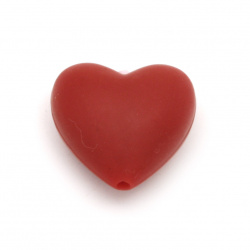 Мънисто силикон сърце 19x20x12 мм дупка 2.5 мм цвят червен - 2 броя