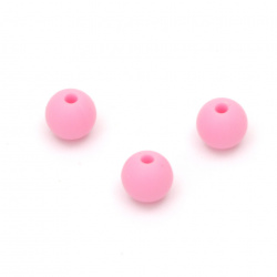 Silicone ball shaped bead for handmade accessories 9 mm hole 2.5 mm color pink dark - 5 pieces