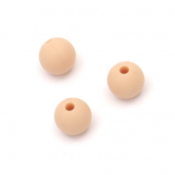 Silicone bead in ball shapе for DIY earrings, necklace jewelry making 9 mm hole 2.5 mm peach color - 5 pieces