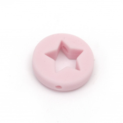 Мънисто силикон кръг звезда 21x7 мм дупка 2.5 мм цвят розов - 2 броя