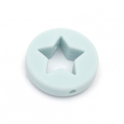 Мънисто силикон кръг звезда 21x7 мм дупка 2.5 мм цвят син - 2 броя