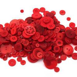 Plastic Buttons for Decoration / 9-30 mm / Red Range - 300 grams