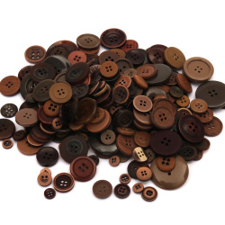 Plastic Buttons for Decoration / 9-30 mm / Brown Range - 300 grams