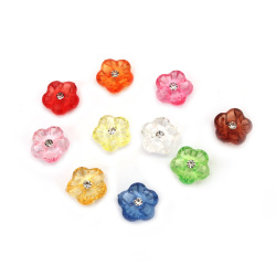 Acrylic Flower Button with Crystal /  15x6 mm, Hole: 1 mm / MIX - 10 pieces