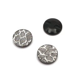 Round Acrylic Button / 18x5 mm,  Hole: 1 mm / Black with Silver - 10 pieces